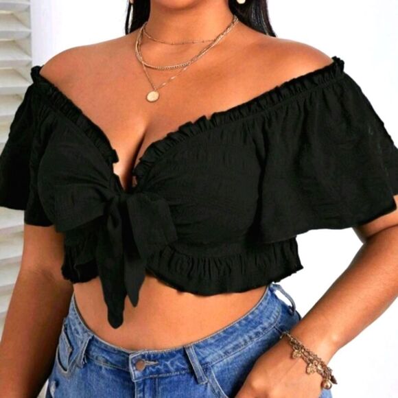 Brand new boho off shoulder tie front top sz 0X - Picture 1 of 5